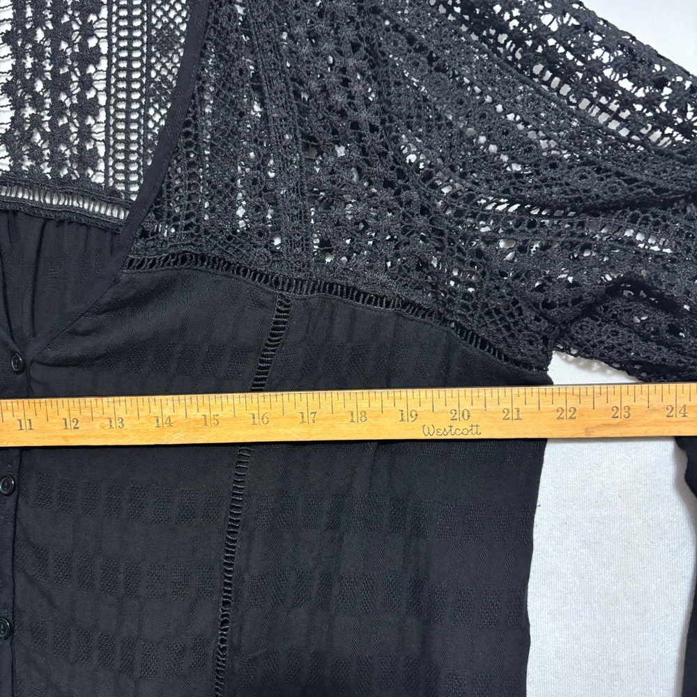 Bell Sleeve Blouse Black Crochet Lace Boho Peasant Festival Date Casual Hippie L - Picture 6 of 7
